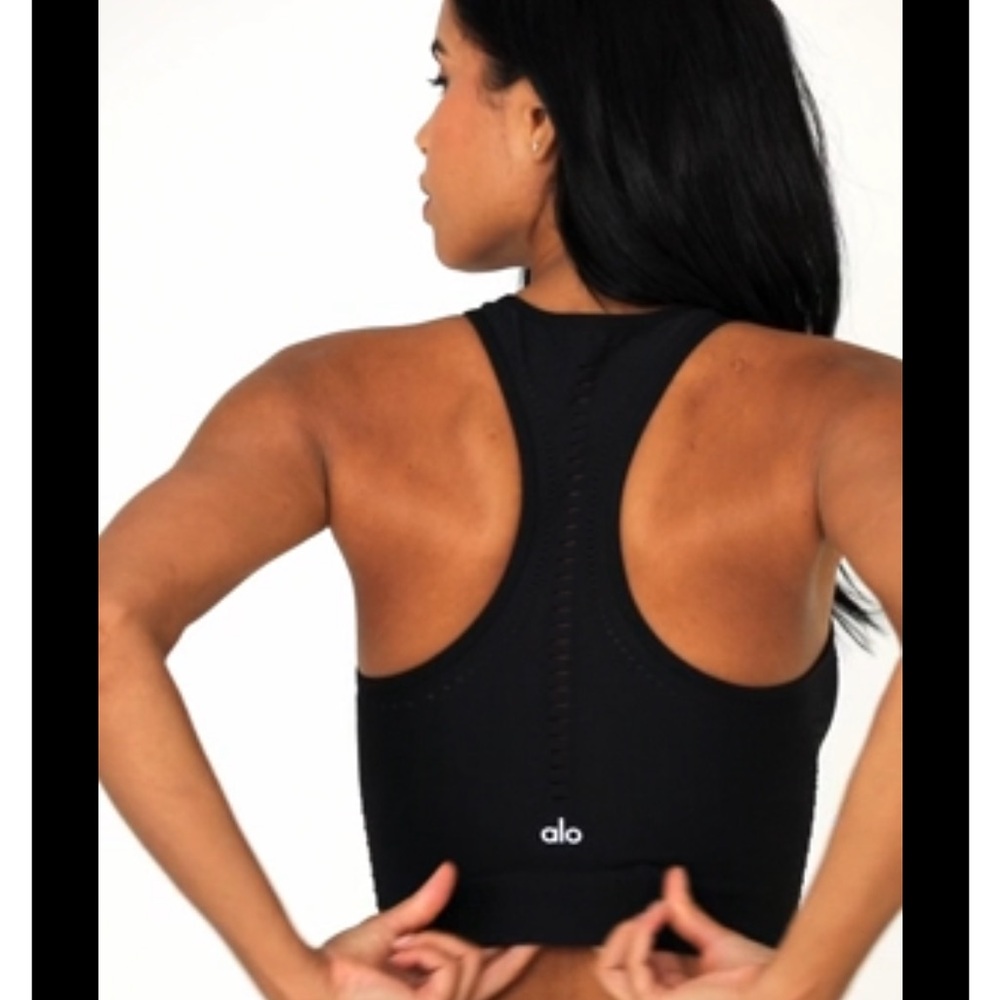 Alo Black Racerback Tank Top size large Alo yoga Pilates walk hike spinning - Picture 11 of 11